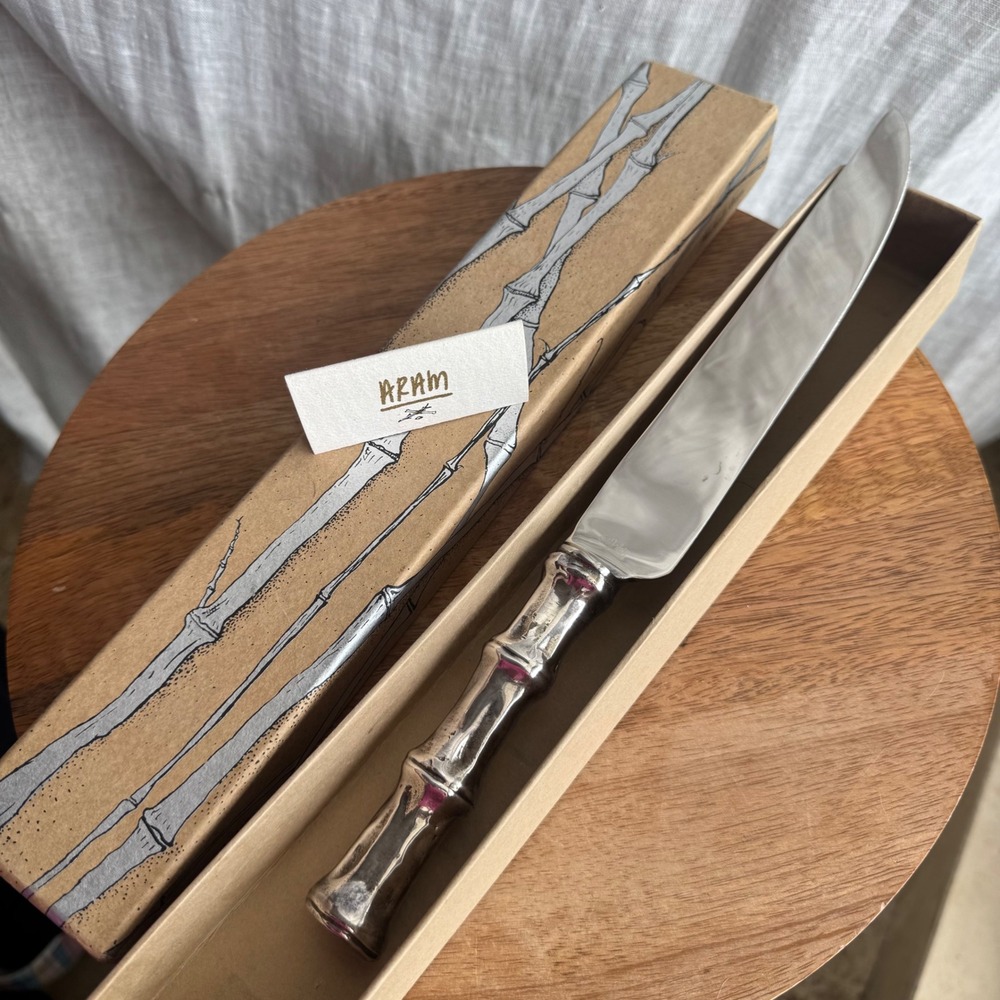Michael Aram Tropicana Cake Knife Bamboo‎ Handle Silver Plated With Box Bronze